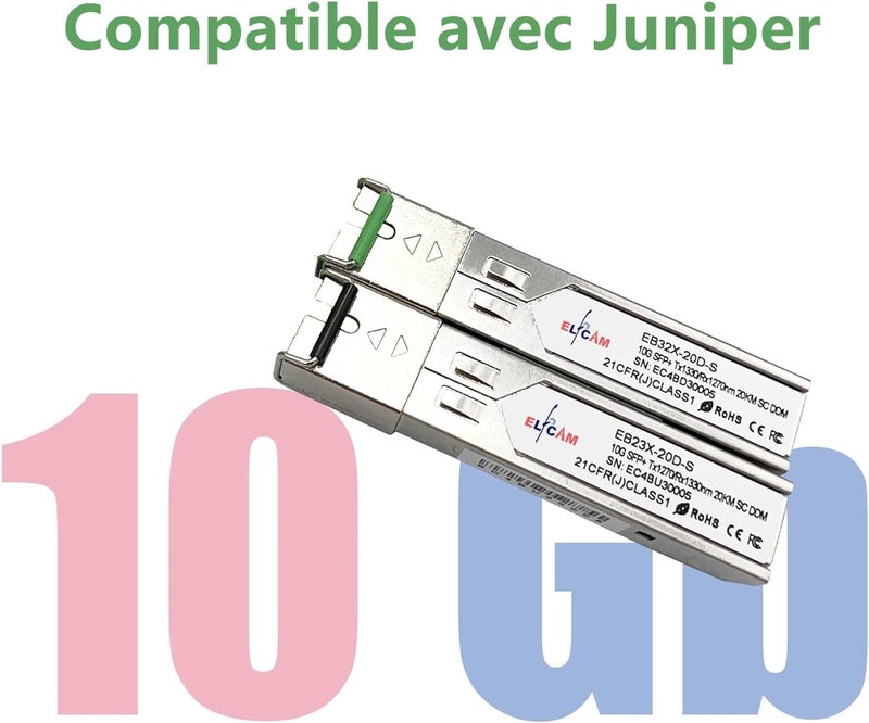 Elfcam ® - 1 Pair 10Gbps SFP+ BiDi Fiber Transceiver Modulem, with SC Simplex Single Mode Fiber Port, Compatible with Juniper, DDM 20km - Image 3